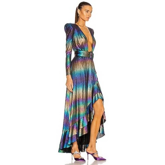 RETROFETE Dress Harmony Gown Rainbow Multi-color Iridescent Oil Print Gown Sz S - Picture 2 of 7